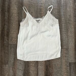 H&M White Lace Trim Silk-Look Camisole